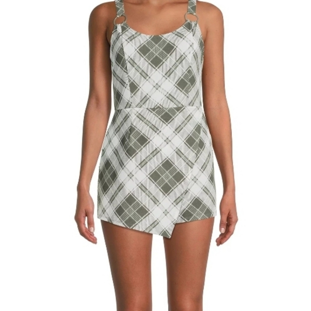 Green and White Plaid Romper